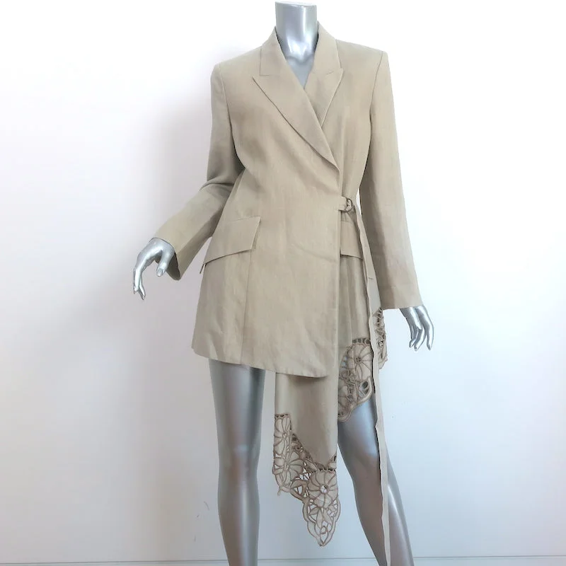 Oscar de la Renta Guipure Lace-Embroidered Linen Asymmetric Blazer Beige Size 8