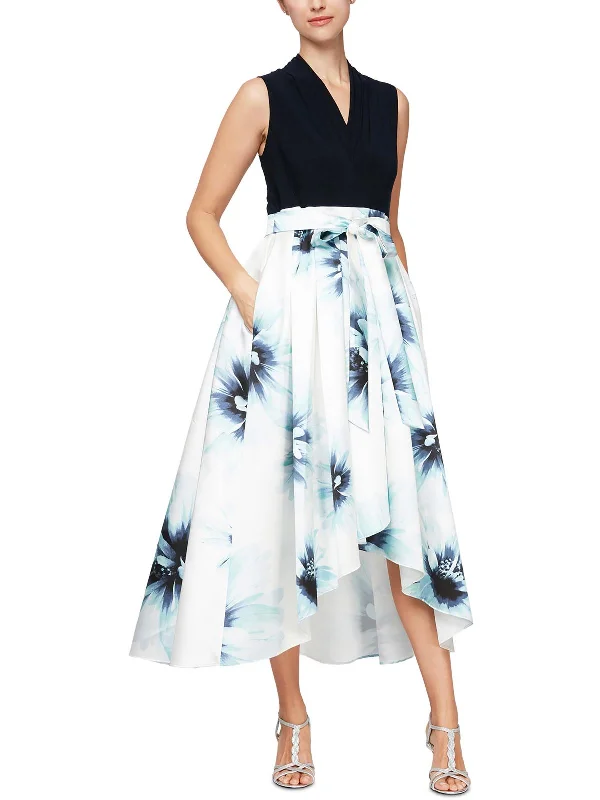 Womens Floral Print Long Evening Dress