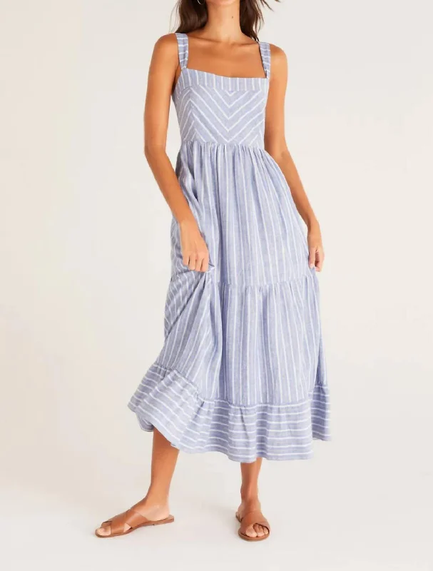 Ayla Striped Midi In Marina Blue