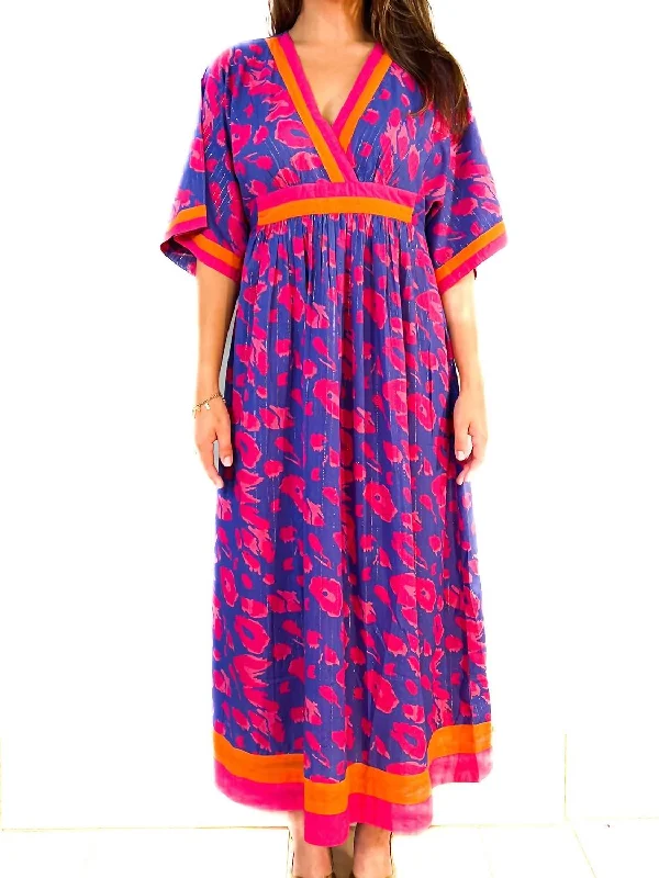 Vintage Kaftan Dress In Leopard Surf/pinks