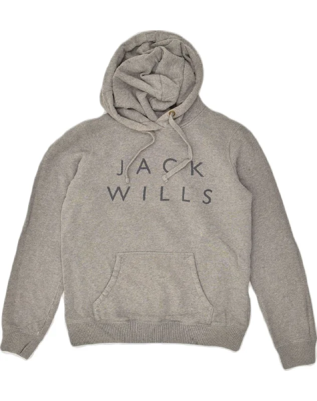 JACK WILLS Womens Graphic Hoodie Jumper UK 12 Medium  Grey Cotton