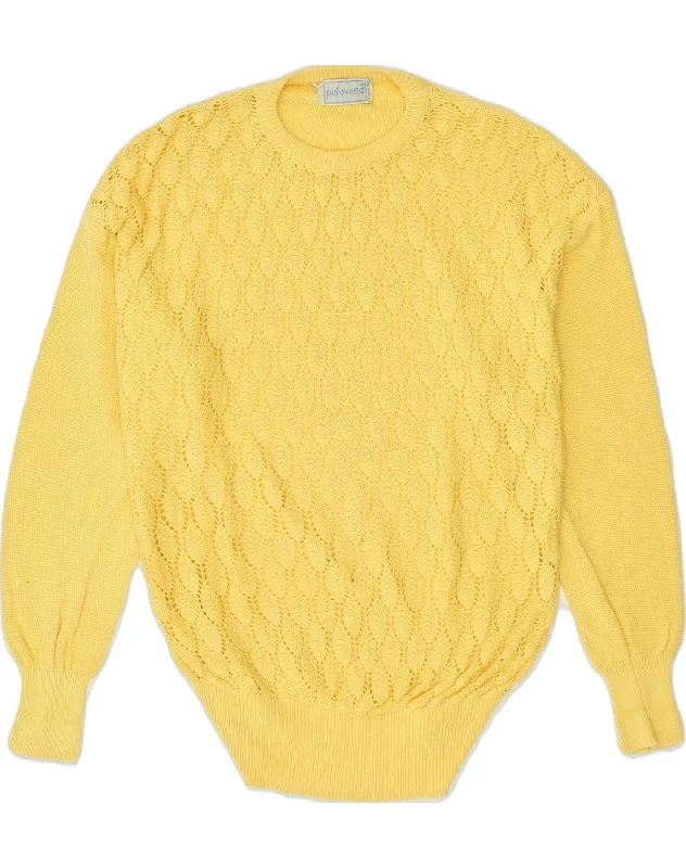 VINTAGE Womens Crew Neck Jumper Sweater UK 16 Large Yellow Cotton