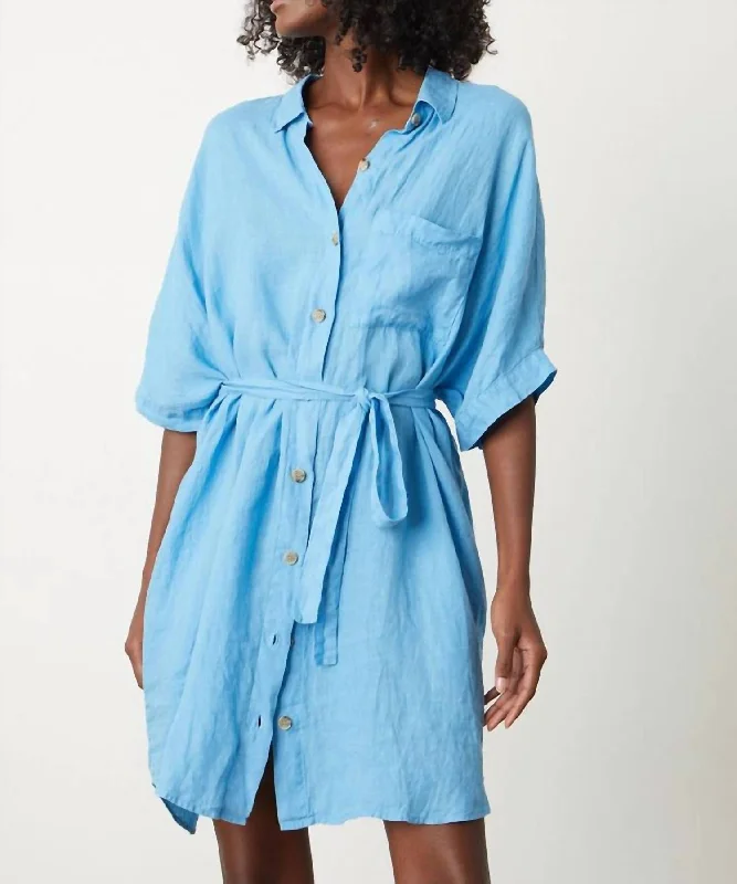 Stevie Linen Shirt Dress In Splash