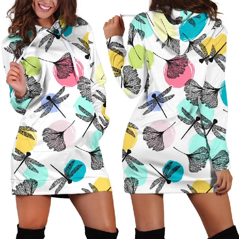 Dragonflies Ginkgo Leaves Pattern Women'S Hoodie Dress