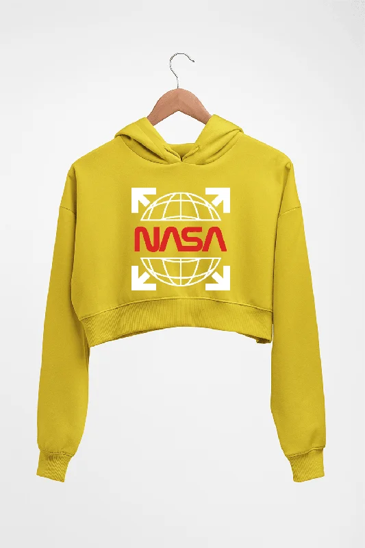 Nasa White Off Crop HOODIE FOR WOMEN