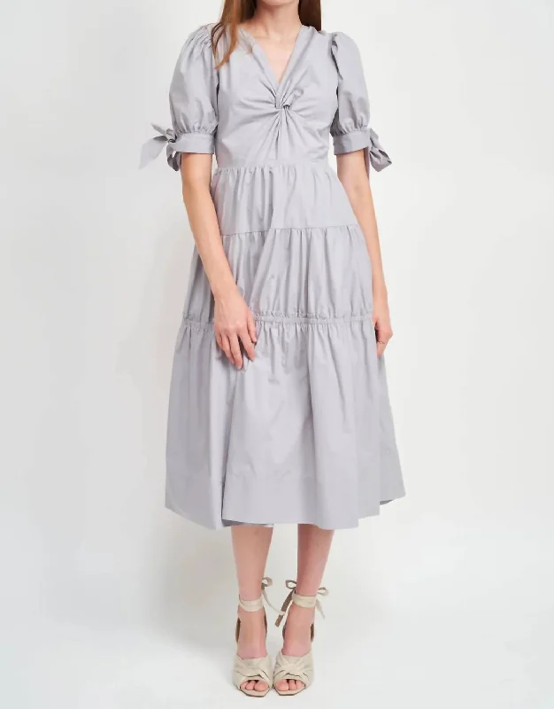 Cotton Poplin Midi Dress In Pale Blue