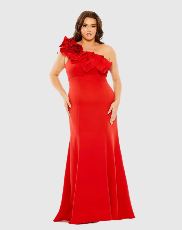 One Shoulder Ruffle Detailed Gown (Plus)