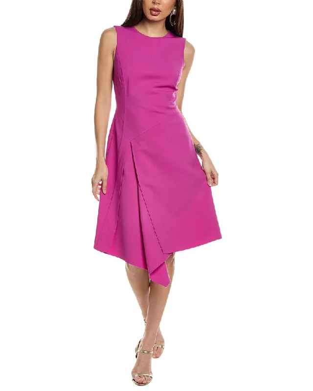 Oscar de la Renta Draped Skirt Silk-Lined Wool-Blend A-Line Dress