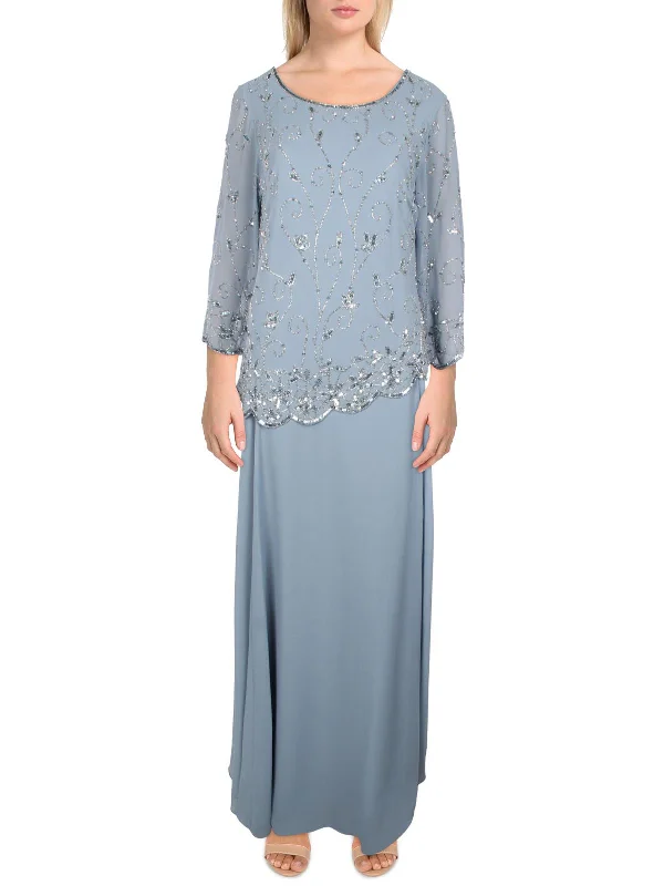 Womens Chiffon Embellished Evening Dress