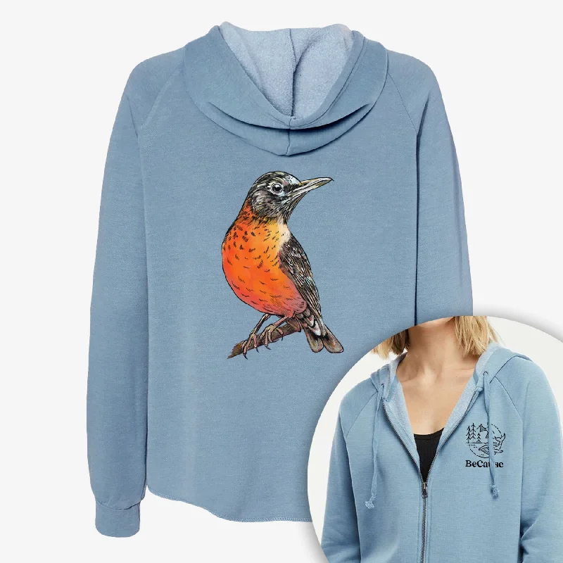 Vibrant American Robin - Turdus migratorius - Women's Cali Wave Zip-Up Sweatshirt