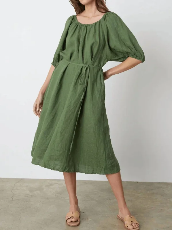 Elly Linen Dress In Basil