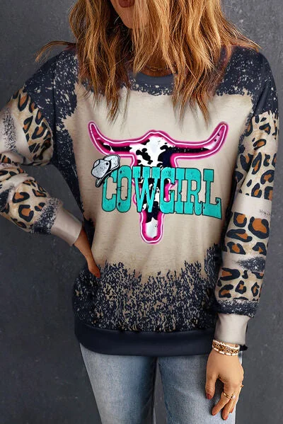 COWGIRL Leopard Round Neck Ladies Sweatshirt