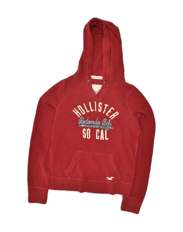 HOLLISTER Womens Graphic Hoodie Jumper UK 14 Large Red Cotton