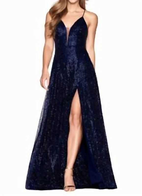 Sequinned A-Line Dress In Navy