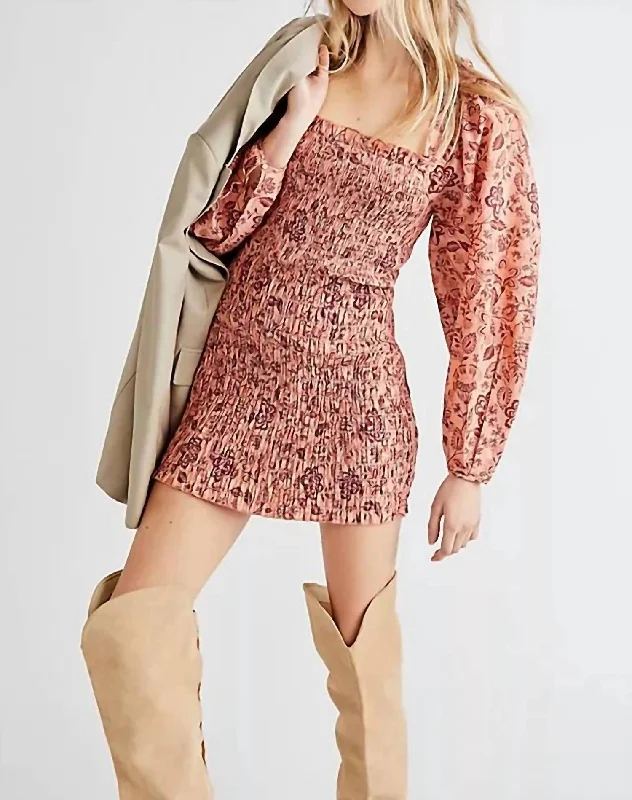 Smock It To Me Mini Dress In Apricot Combo