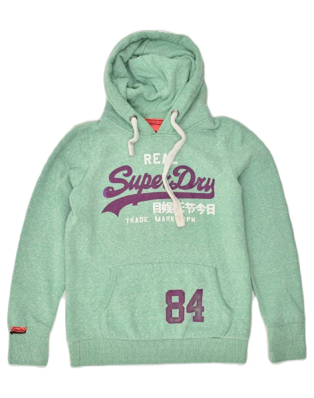 SUPERDRY Womens Graphic Hoodie Jumper UK 14 Medium Green Cotton