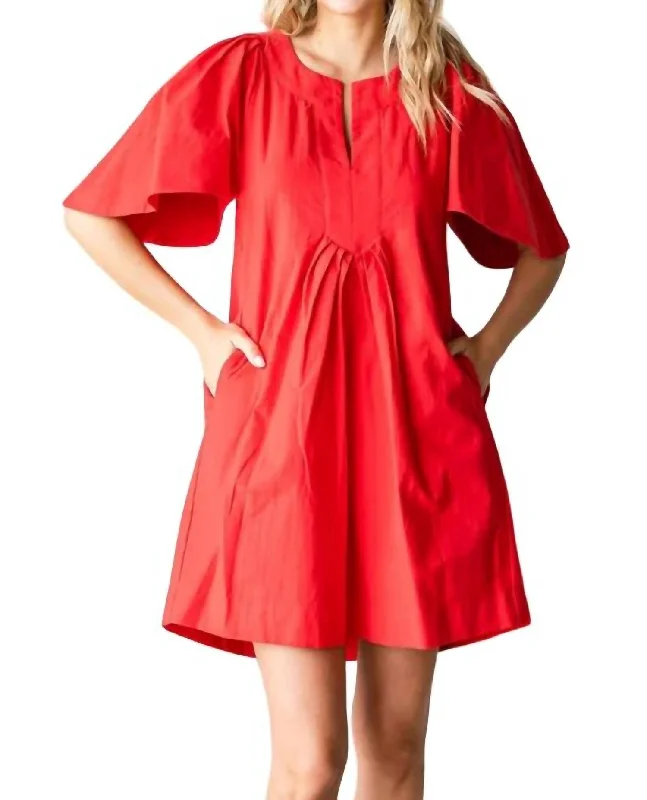 Parker Flutter Sleeve Dress In Red