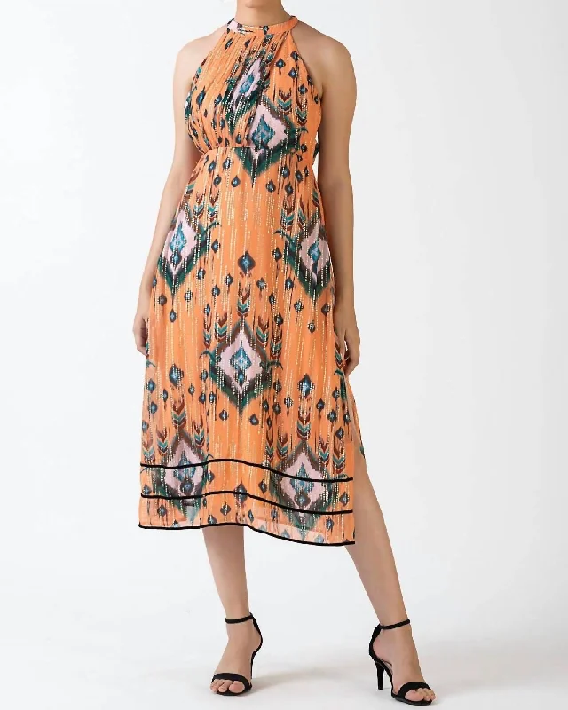 Carlotta Midi Dress In Peach Ikat